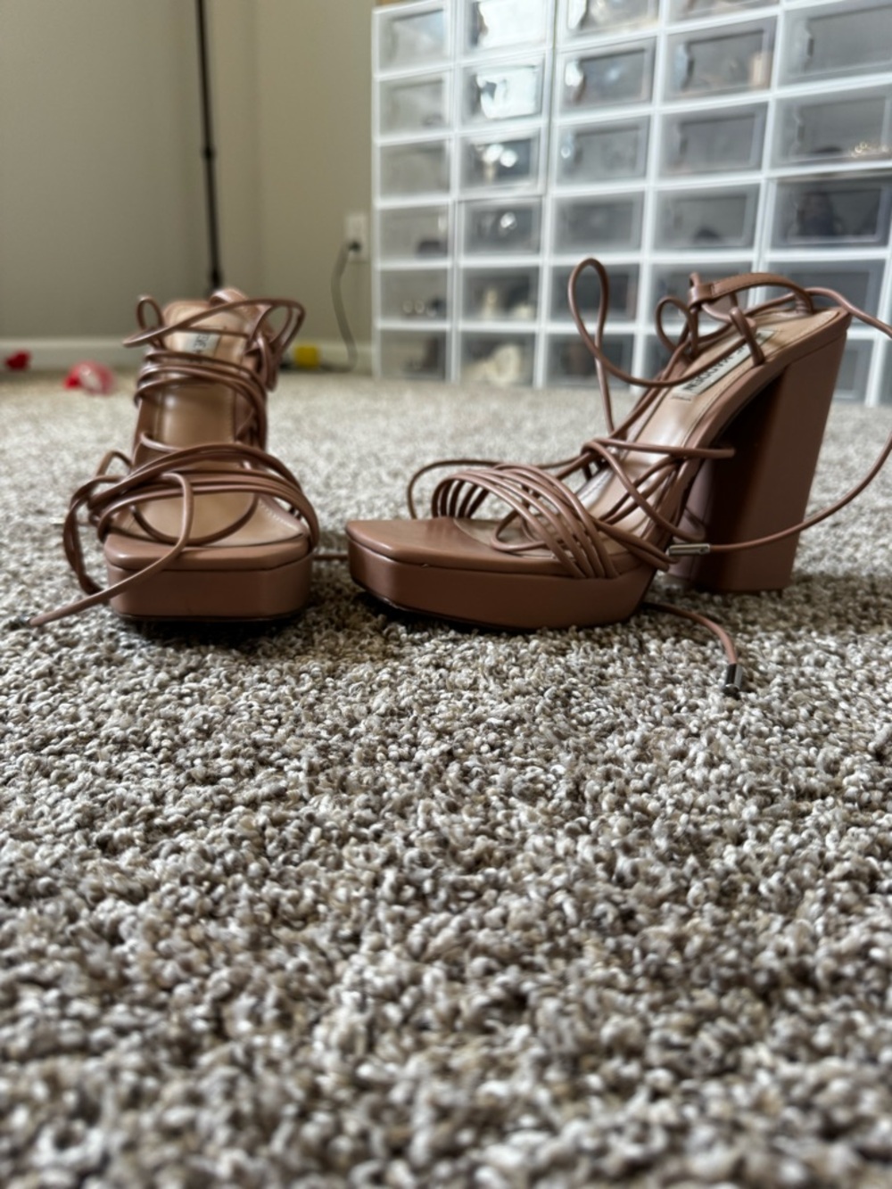 Manzie Steve Madden Nude Strappy Platform Block Heel Sandals